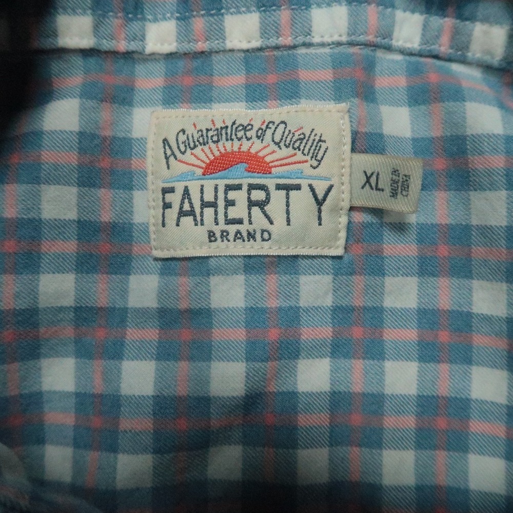 Faherty Shirt Mens Extra Large Blue Ventura Plaid Button Lightweight Long Sleeve - Picture 3 of 7